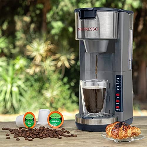 Mixpresso Single Serve 2 em 1 Caffeer Brewer K-Cup Poço compatível e moído café, cafeteira compacta Soltutas com reservatório destacável