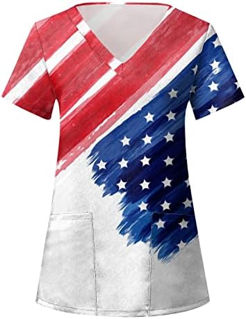 Viyableling American Flag, 4 de julho de feminina feminina plaquela de mangas de folhas de verão veses de pescoço t bloups casual soltas