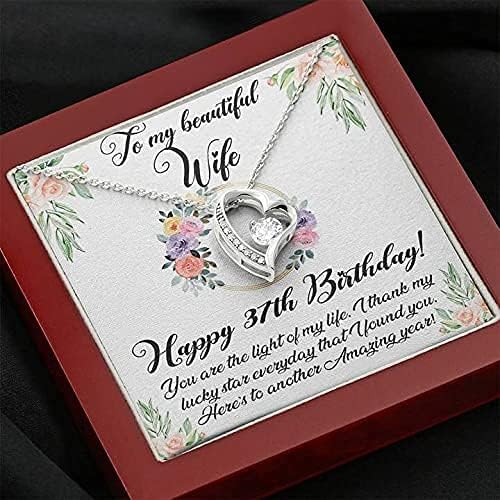 Jóias de cartão de mensagem, colar artesanal - colar feliz de 37º aniversário para esposa, colar para sempre amor 37º aniversário para mulheres, para minha linda esposa 37 anos xx176fl18