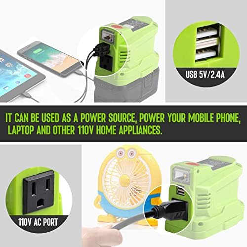 Gerador de inversor alimentado para ryobi 18V Volt Battery, inversores de energia portátil de 150 watts com luz USB e LED dupla,