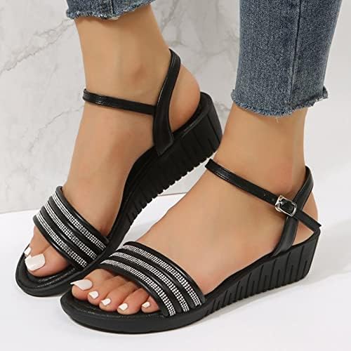 Sandálias de cunha para mulheres moda aberta do pé tornozelo metal fuckle casual mulher chinelo de verão sapato plano confortável