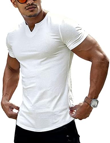 Muscle CMDR Homem de manga longa/curta masculina Músculo FIT V Coloque de pescoço Tee Casual Roupa Athletic Medium Peso