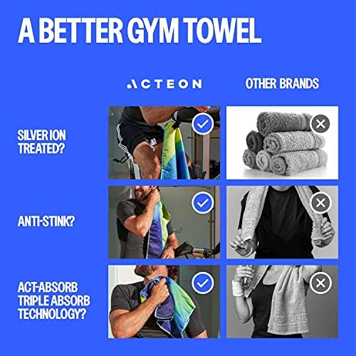 ACTEON Microfiber Quick Dry Gym Toalha, fibra mega absorvente sem odor de íons prateados, secagem rápida, homens e mulheres