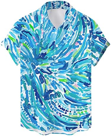 ZDDO Mens Botão Down Camisas casuais de verão Manga curta Dye de rua de rua impressa Tops de camisa de praia FIT