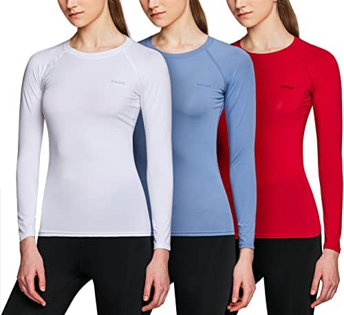 TSLA 1 ou 3 Pacote camisa de compressão esportiva feminina, tampas de treino de manga longa de ajuste seco fresco, camisetas de ioga de ginástica de exercícios atléticos