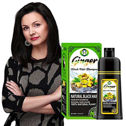 500 ml / 16,9 fl oz - Para homens e mulheres - shampoo de tinta de cabelo de gengibre - shampoo de tinta de cabelo preto - corante