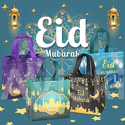 Aviski 16pcs Eid Mubarak Sacos de presente reutilizáveis, sacos de tratamento com alças, sacos de festa do Ramadã