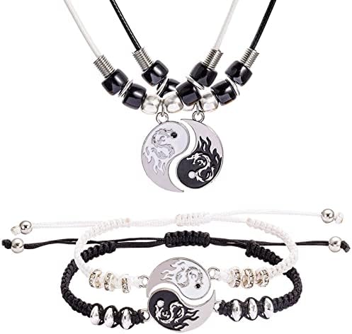 6 peças yin yang pulseira de cordão ajustável conjunto para casal yin yang colar de pendente para bff yin yang tai