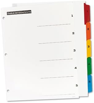 Office Essentials Table 'n Tabs Divishers, cinco guias multicoloridas, 1-5, letra, conjunto, total 36 st, vendido como 1 caixa