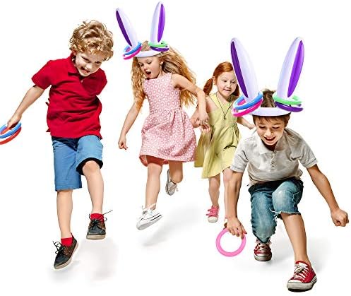 Crepro 3 pacote de pacote inflável Bunny Páscoa Anel de páscoa Joga de páscoa Ears de coelho Chapéu com anéis Trope