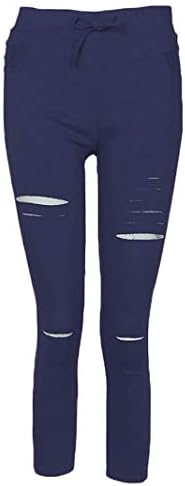 As calças de nove pontos femininas de Andongnywell esticam calças de corrida macias, bolsos de cordão, esportes