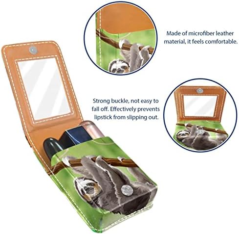 Mini estojo de batom com espelho para bolsa, preguiça na Jungle Rainforest Portable Case Holder Organização
