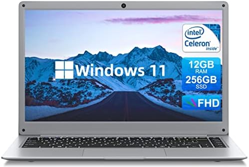 laptop laptop 14 polegadas, 12 GB DDR4 256 GB SSD, Intel Celeron Quad Core J4105, computador leve com tela FHD 1080P, laptops Windows 11, Wi-Fi de banda dupla, alto-falantes duplos, bateria de 35520h.