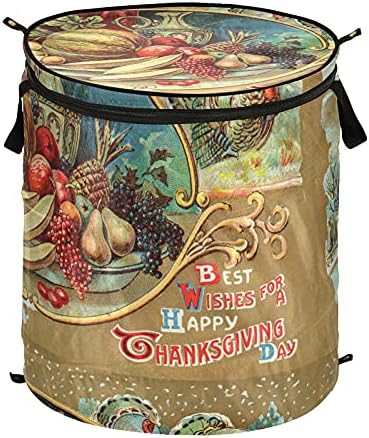 Cartão de Ação de Graças de outono Pop -up Lavanderia cesto com tampa com zíper cesta de roupa dobrável com alças Organizador
