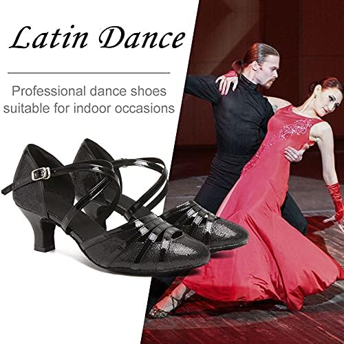 Ruybozry Sapatos de dança latina feminina Salsa glitter fechado Toe Ballroom Performance Practice Sapatos de dança, modelo CMJ512