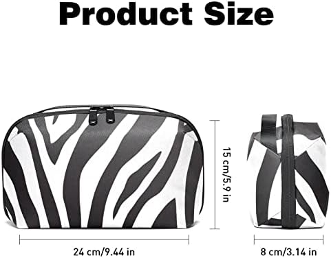 Organizador eletrônico, bolsa de cosméticos, organizador de viagens eletrônicas, bolsa de tecnologia, padrão de impressão de zebra branca preta branca