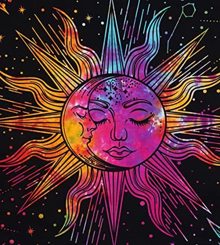 ASAV Moon e Sun Takestries Burning Sun With Star Psychedelic Mystic Art Arte Estética Decoração de parede Arte de parede para quarto, sala de estar, Decor de dormitório Boho