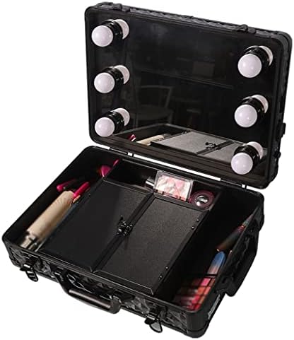 Caixa de maquiagem do carrinho de beleza Zlxdp Black Capacidade com maquiagem de maquiagem de caixa leve Multifuncional caixa de
