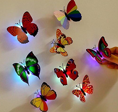 U/d 10 peças 3D LED Butterfly decoração noturna adesiva leve e de parede dupla para o jardim da sala de estar de berçário de berçário,