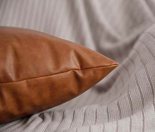 Homfiner Faux Leather Throw Capas de travesseiro de 24x24 polegadas, conjunto de 2 casos de almofada minimalista de conhaque