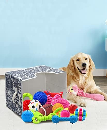 GEYECETE Toys de cães Bin Bins de impressão de lona impressão de animais de estimação, brinquedos para animais de estimação e caixa