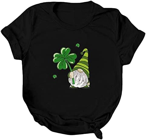 Camisas do dia de São Patrício para mulheres irlandesas shamrock gnome Print Beach camisetas de manga curta no pescoço