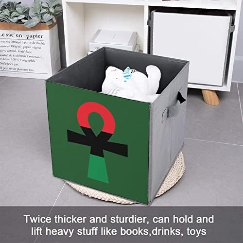 Red Black & Green ANKH Símbolo de armazenamento colapsável Cubos Organizador de tecidos de tecido de tecido insere gavetas de cubo 11 polegadas