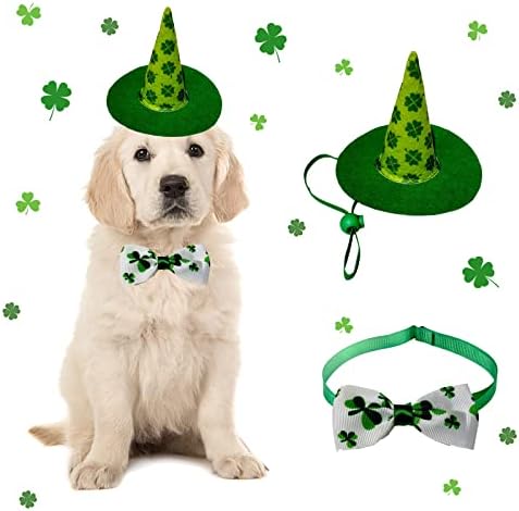 Fantasia de cachorro do dia de St Patricks, chapéu de cachorro do dia de St Patrick com colarinho, chapéu de cachorro de gato verde shamrock, boneco de cachorro do dia do dia de St Patricks, traje boatra