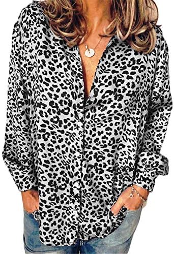 ANDONGNYWELL Leopard Tops Tops de camisa de camisa imprimida de pescoço sexy de pescoço feminino embrulhas de blusa tampeiras