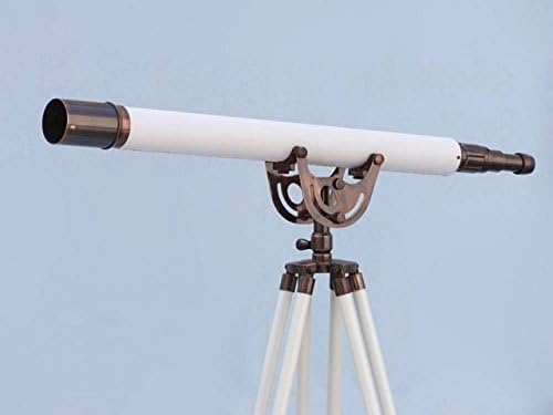 Hampton Náutico ST-0148-ACWL Piso em pé de cobre antigo com telescópio de Anchomor de couro branco 65 Decor-Nautical