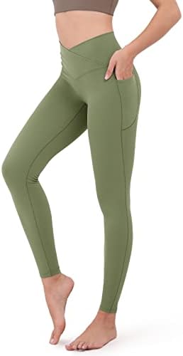 Ododos Camel Toe Free Crossover Leggings para mulheres com bolsos Non See através do treino Athletic Yoga Pants-25/28