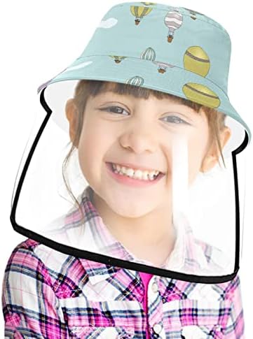 Chapéu de proteção para adultos com escudo facial, chapéu de pescador anti -sun tap, balão de ar quente da paisagem de desenho animado