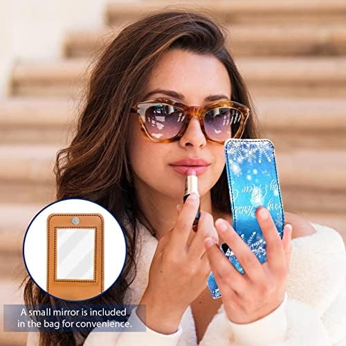 Blue Beautiful Christmas Snowflakes Lipstick Case With Mirror for Purse Portable Case Holder Organization