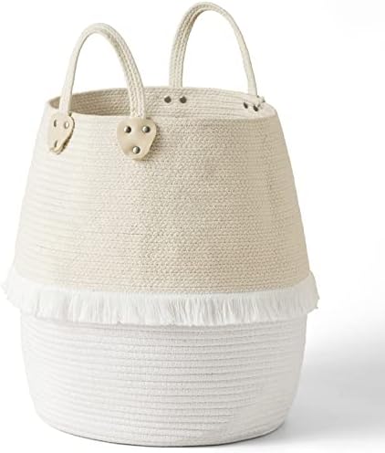 La Jolie Muse Cesto de cesta de cesta de armazenamento - cesta de lavanderia grande 16 x 15 x 12 polegadas Organizador de cobertor de algodão, recipientes para bebês Presente de decoração de casa branca