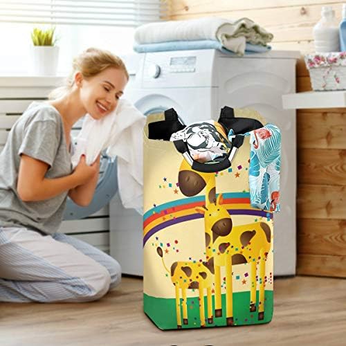 Alaza arco -íris girafa de girafa cesto cesto cesto grande lixeira de armazenamento com alças para cestas de presentes, quarto, roupas