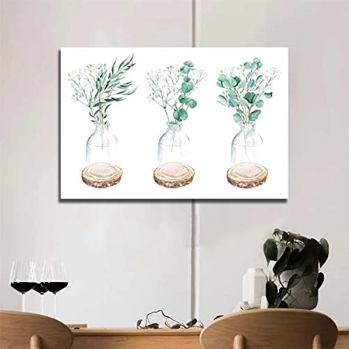 Arte de parede botânica, pôster de plantas, garrafas e eucalipto folhas verdes plantas verdes impressão de tela decoração de arte