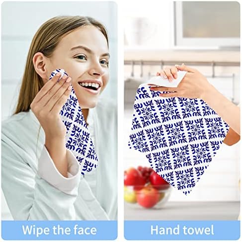 Azul branco de pano de cerâmica 12x12in Conjunto, 6 embalagem Toalha de algodão absorvente Toalhes de cozinha, toalha de mão de limpeza macia, secagem rápida