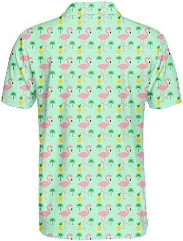 FLAMINGOS PINMAPPLES Palmias camisas de pólo de verão para homens Camisas de golfe masculinas Manga curta, polos de boliche leves