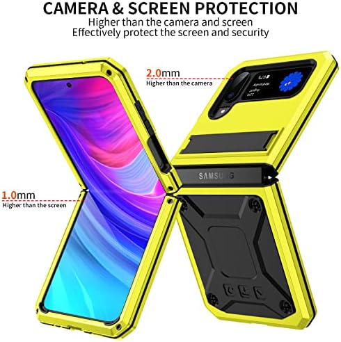 Compatível com a capa Samsung Galaxy Z Flip 4 Metal Phone, Military Roughge Hoilttay Metal Metico Kickstand Poiv Profpress à prova de choques Tampa