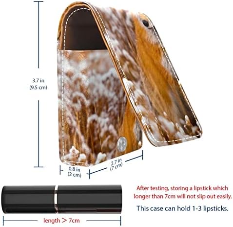 Mini estojo de batom com espelho para bolsa, Winter Fox Portable Case Holder Organization
