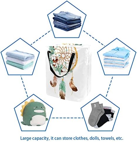 Apanhador de sonhos com cesto de lavanderia dobrável com estampa de algodão, cestas de lavanderia à prova d'água de 60l