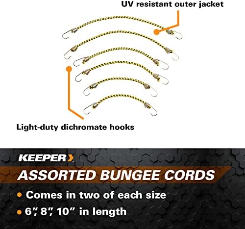 Keeper - Mini Bungee Cords em vários tamanhos, 6 pacote - 6 , 8 e 10 ”