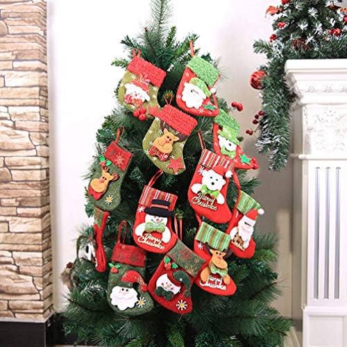 Doitool Christmas Mini meias de boneco de neve Padrão de doce bolsa de presente Titulares de talheres de xmas árvores