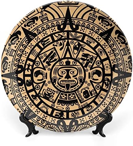 CALENDÁRIO AZTEC Maya Placas decorativas de prato redondo de osso maias com exibição Stand for Home Office Wall Dinner