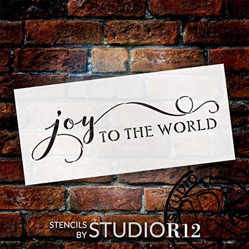 Joy to the World Script Stêncil por Studior12 | Craft DIY Christmas Home Decor | Pinte o sinal de madeira de inverno | Modelo Mylar