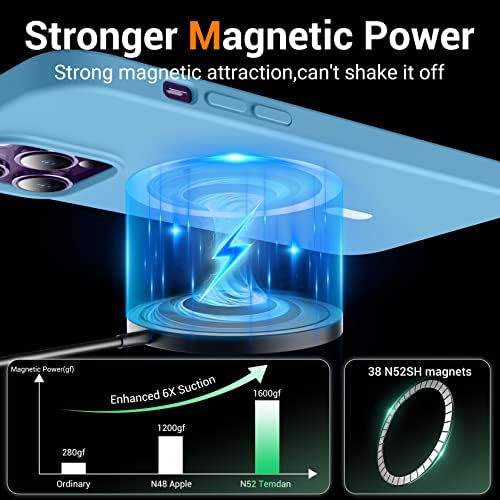 Silicone líquido magnético para iPhone 14 Pro Case, [Compatível com MagSafe] [Protetor de tela de vidro 2x+Protetor de câmera] Caixa de telefone fino à prova de choque [revestimento de microfibra anti-arranhão suave] 6.1 -Blue