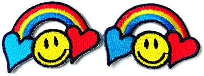 TH TAMANHO MINIATURA Conjunto 2 minúsculo Feliz Rainbow Smile Logo Cartoon Bordado costurar em ferro no patch para mochilas de jeans, etc.