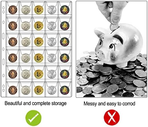 Páginas de moeda de 30 bolsos para colecionadores, páginas padrão de coleta de moedas de 9 buracos se encaixam na maioria dos fichários, suprimentos de coleta de moedas, mangas de moedas para moedas, carimbo, crachás etc.