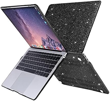 Mosis Compatível com MacBook Air 13 polegadas Caso 2022 2021 2020 2019 2018 Release A2337 M1 A2179 A1932, Shining Glitter Bling PU Couro Caso Hard e Teclado e Protetor de Tela, Preto