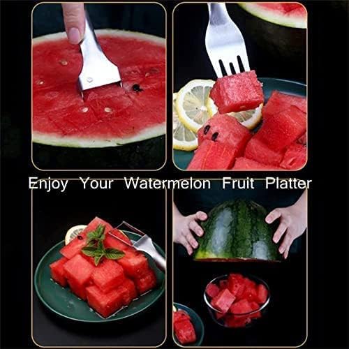 2pcs-2-em 1 Slicer de garfo de melancia, 2023 New Watermelon Slicer Cutter Summer Fruit Cutting Fork, faca de garfo de frutas de aço de aço duplo